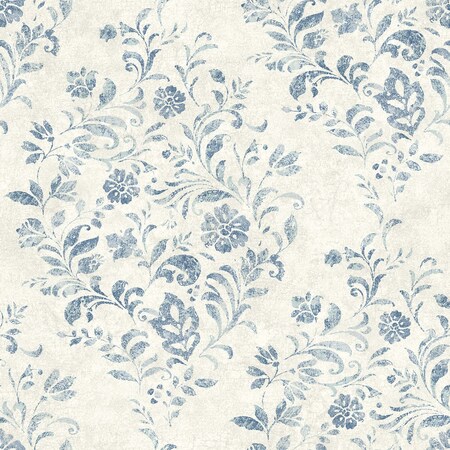 Manhattan Comfort Glendale Isidore Blue Scroll 33 ft L X 205 in W Wallpaper BR4072-70006